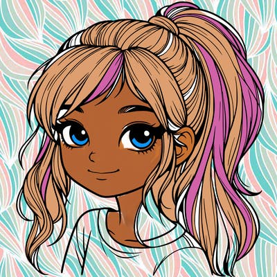 realistic girl with ponytail