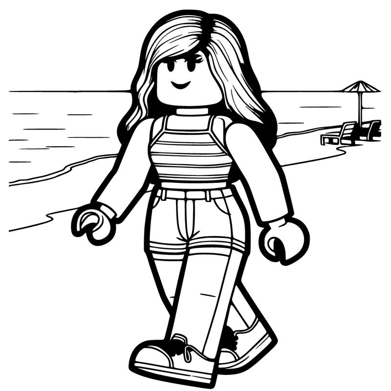 roblox girl  with beach background  realistic