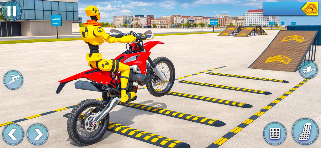 Moto Bike Ragdoll Fall Crash - 빨간색 오토바이로 윌리를 하는 노란색 충돌 테스트 더미