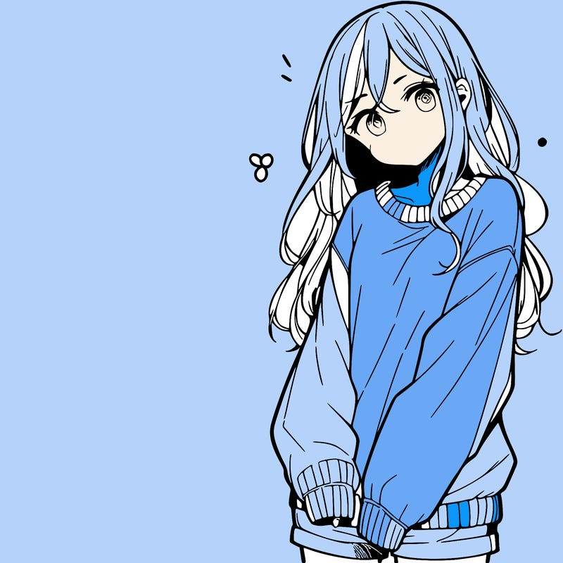 manga teen girl  in a sweater and baggy pants