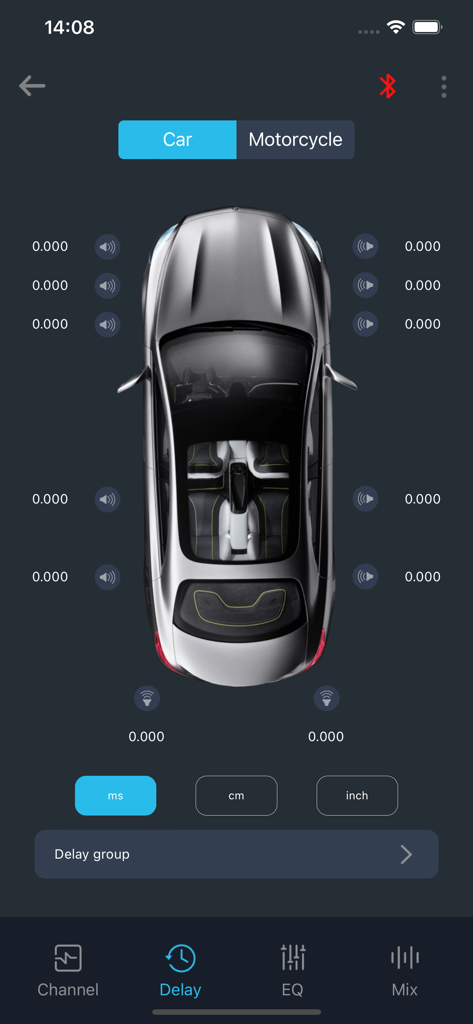 EZY-DSP - Interfaz de la aplicación móvil EZY-DSP para la configuración de retardo de altavoces y alineación de tiempo de audio de coche