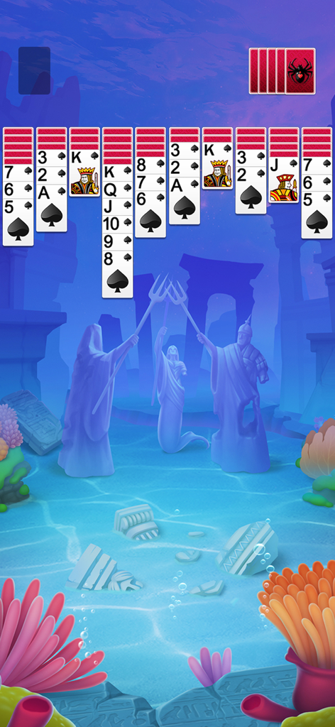 Solitaire Spider Fish - Pantalla del juego de solitario spider con tema submarino y fondo oceánico