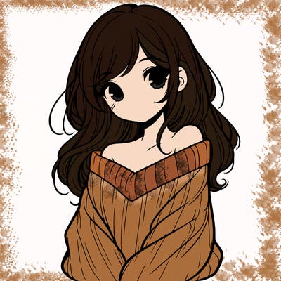 shy pretty girl wearing a sweater that is falling off one shoulder portrait