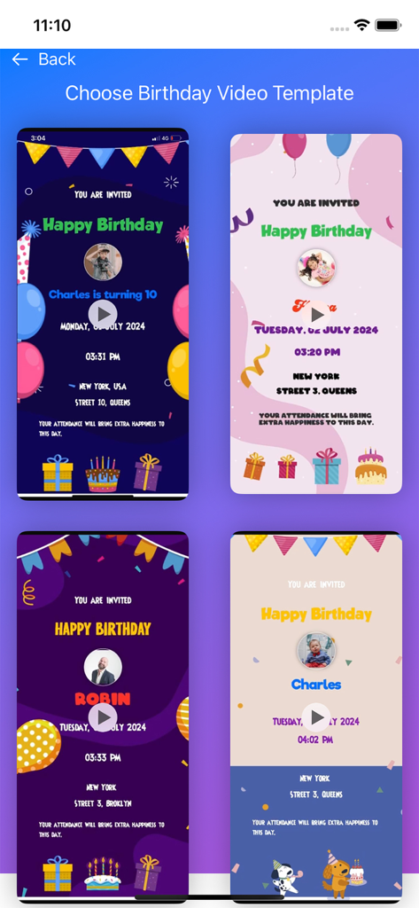 Birthday Invitation Maker ! - A variety of colorful and festive video invitation templates for children's birthday parties