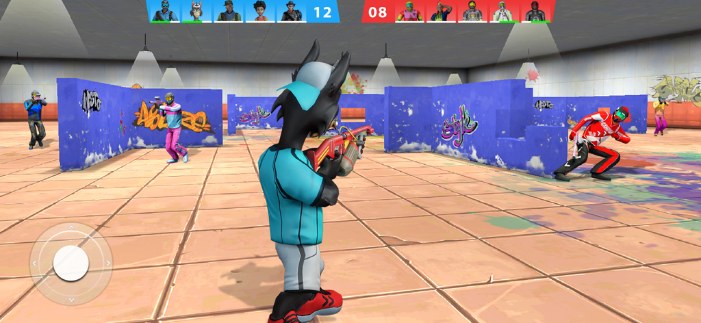 Paintball Shooting Team Strike - Vista en tercera persona de una batalla de equipo de paintball 3D en una arena interior