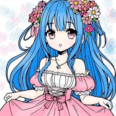 girl with flower dress anime
