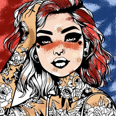 realistic girl with tattoos all over