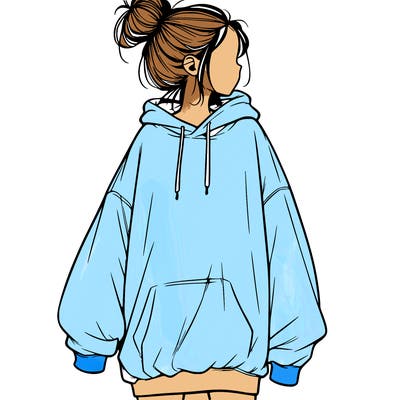 realistic girl with a oversized sweatshirt on and a bun