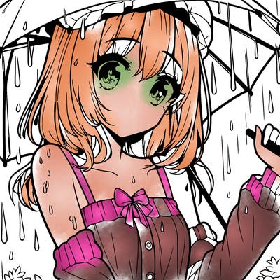 pretty anime girl in the rain