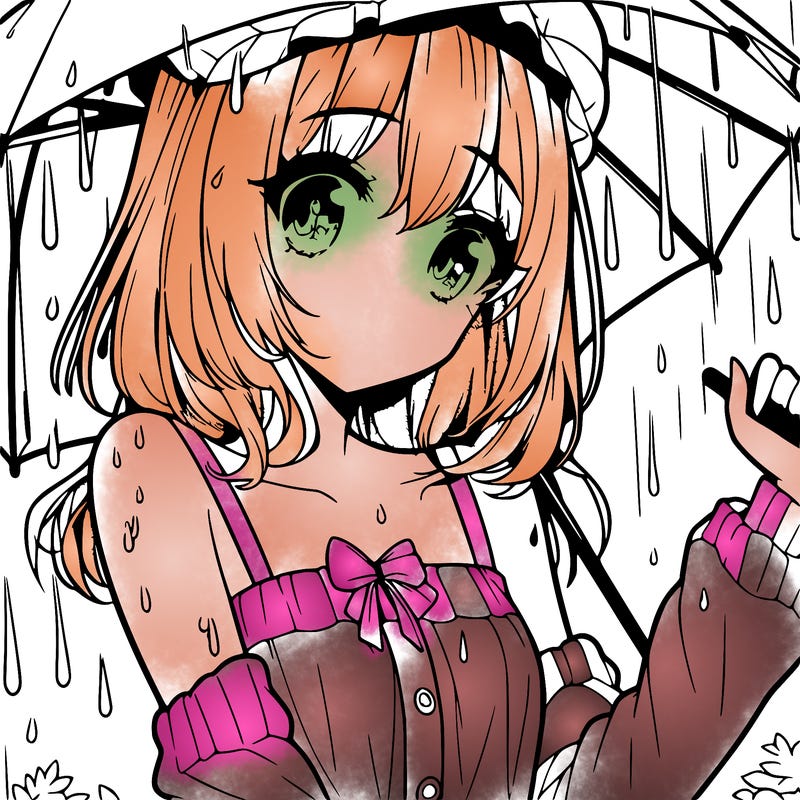 pretty anime girl in the rain