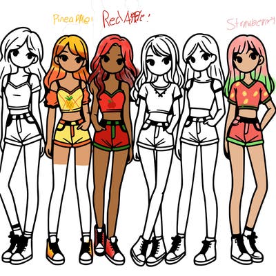 a group of girls wearing crop tops and shorts