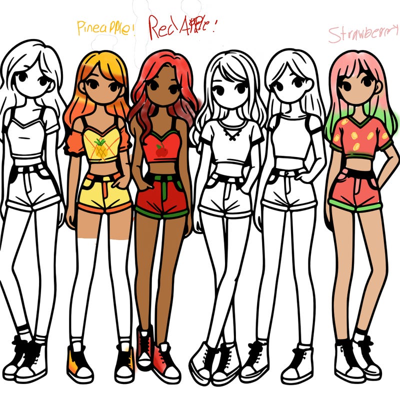 a group of girls wearing crop tops and shorts