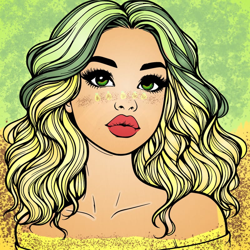 realistic girl with wavy hair and lips