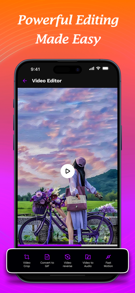 Y2mate Apps - Uno smartphone che mostra l'editor video delle app Y2mate con funzionalità come ritaglio video e creatore di GIF
