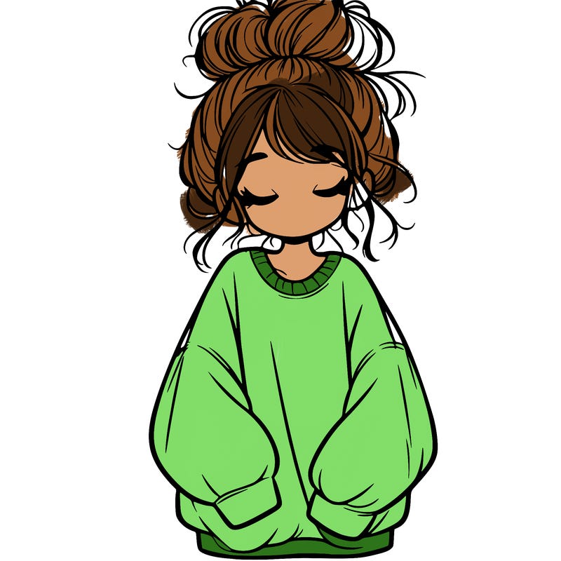 girl with baggy sweatshirt and messy bun