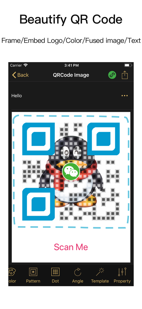 QR Code Studio Pro-QR Scanner - Interface of QR Code Studio Pro showing a customized QR code with a penguin logo and blue styling options
