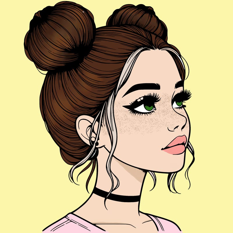 realistic girl with buns on the top of her head