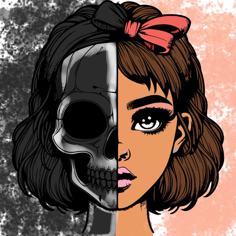 realistic girl with half skull mask