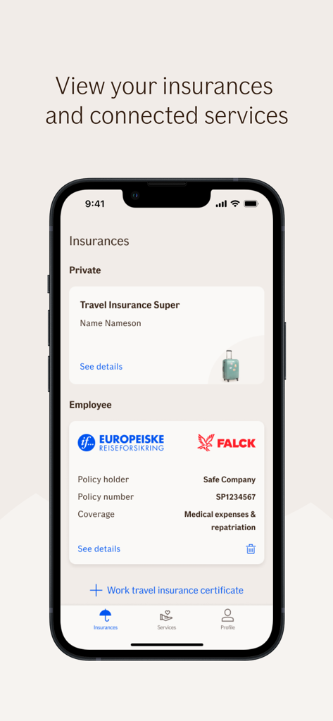 Overview of private and employer travel insurance policies in the If travel app