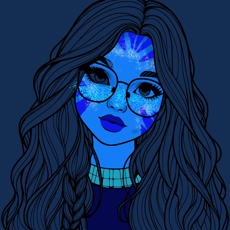 girl with long hair and freckles and glasses realistic
