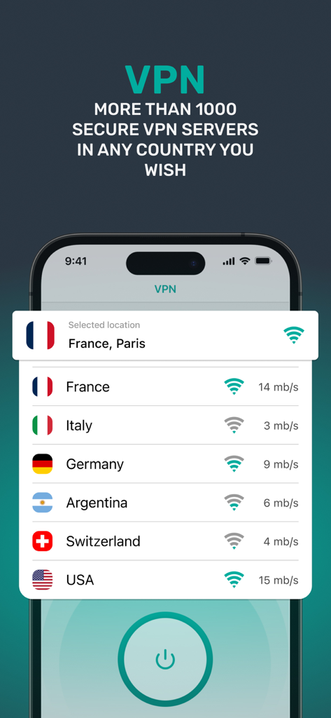 Online Shield - Fast VPN Proxy - Online Shield app interface displaying a list of available global VPN servers and their connection speeds