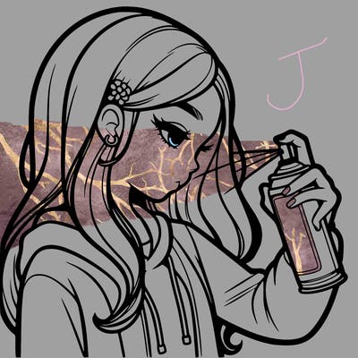 a realistic girl spray painting