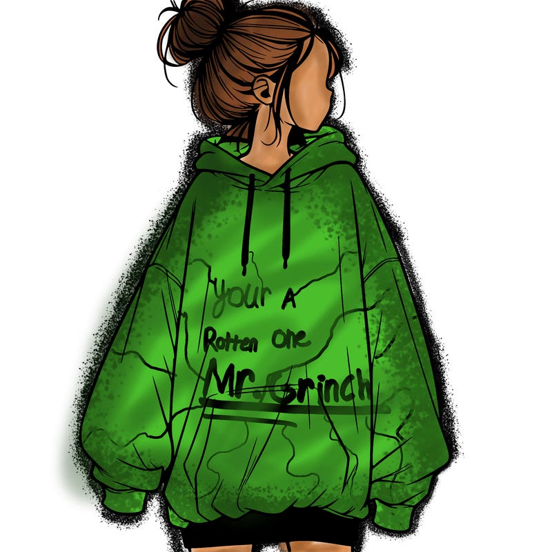 realistic girl with a oversized sweatshirt on and a bun