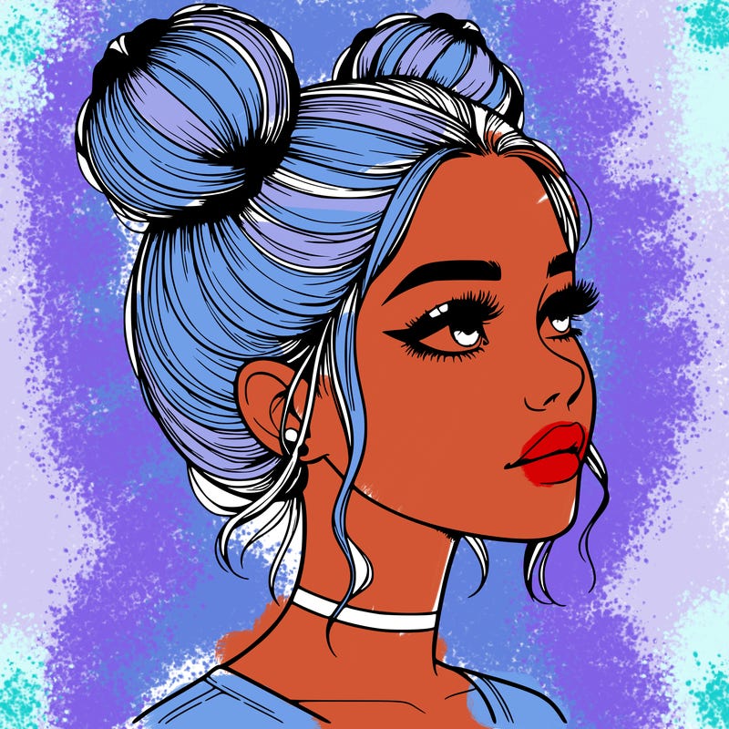 realistic girl with buns on the top of her head