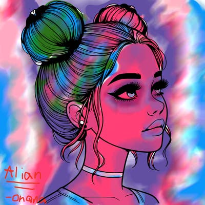 realistic girl with buns on the top of her head