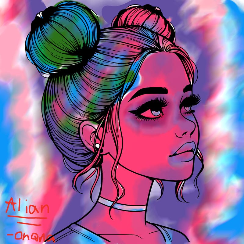 realistic girl with buns on the top of her head