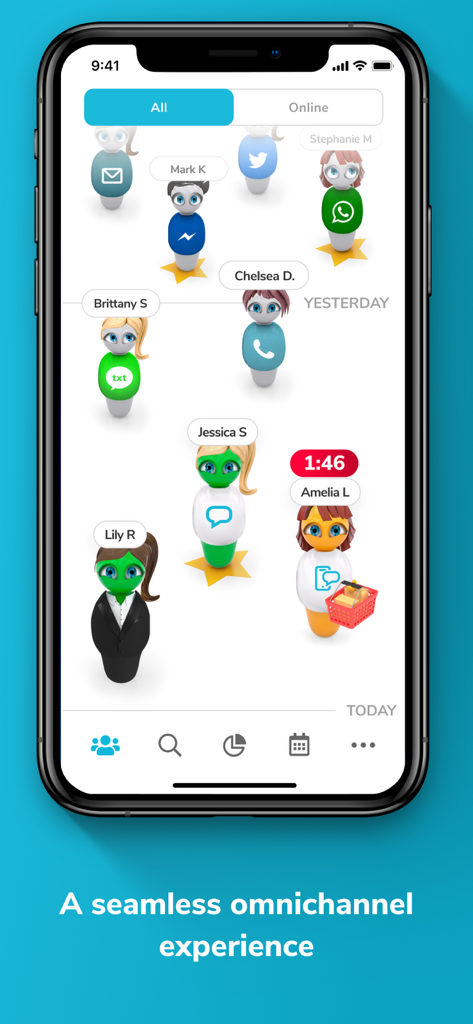 INSIDE Store - INSIDE Store 앱 대시보드가 스타일링된 아바타와 옴니채널 고객 상호 작용을 표시합니다.