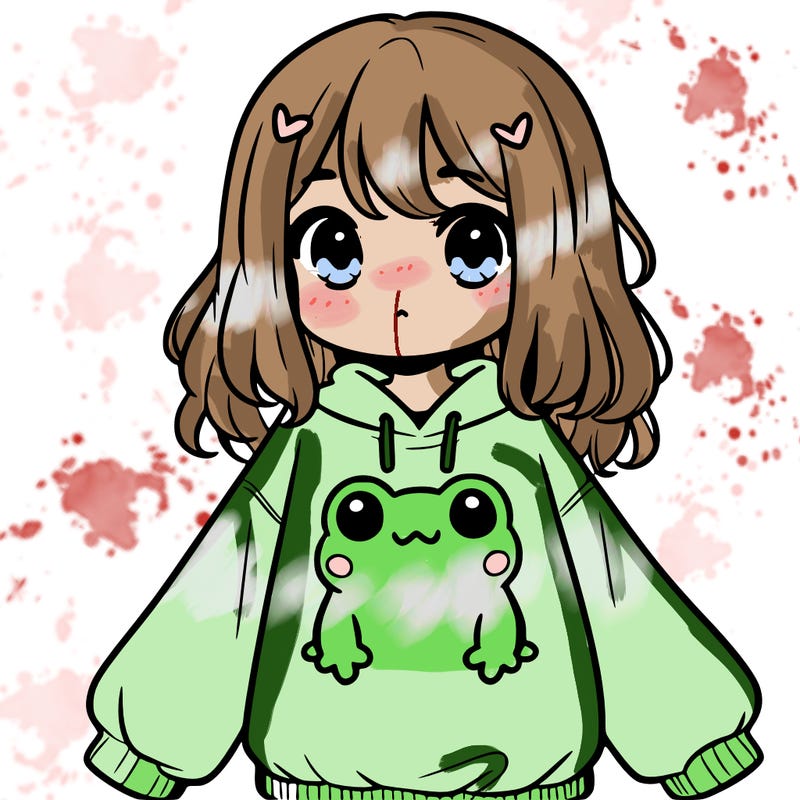 girl wearing frogging sweatshirt