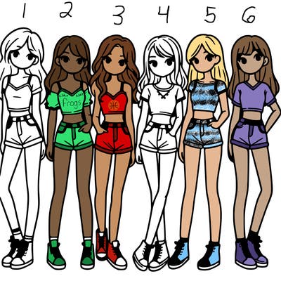 a group of girls wearing crop tops and shorts