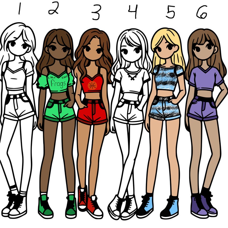 a group of girls wearing crop tops and shorts