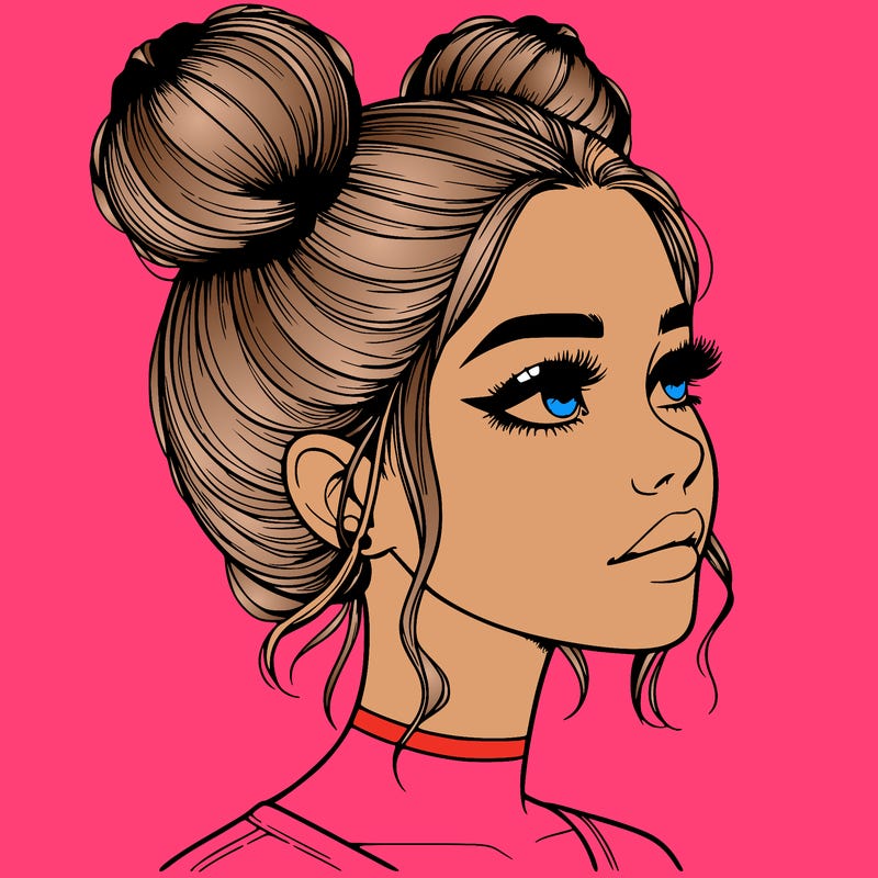 realistic girl with buns on the top of her head