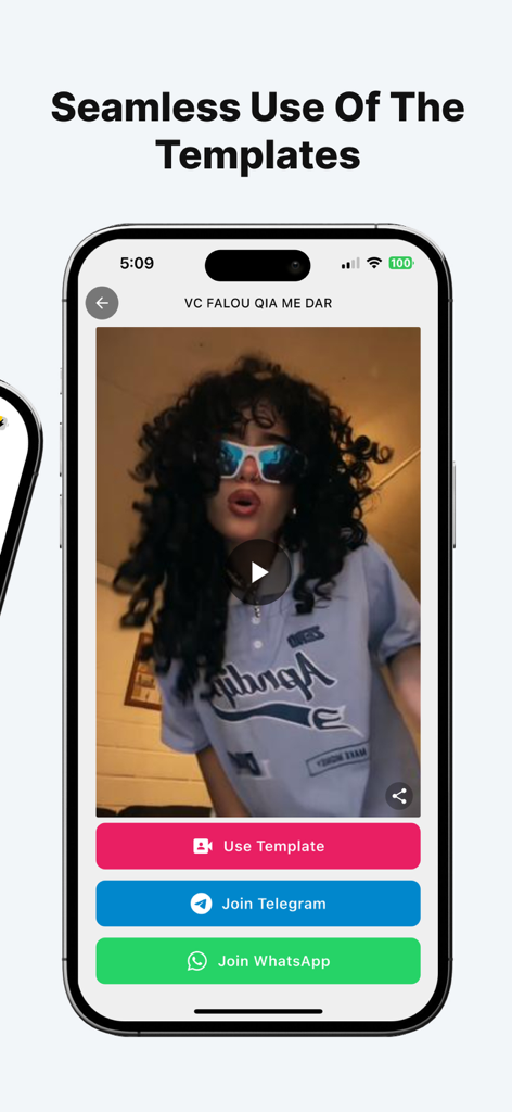 C Template - Interface of the C Template app showing a video editing template on an iPhone