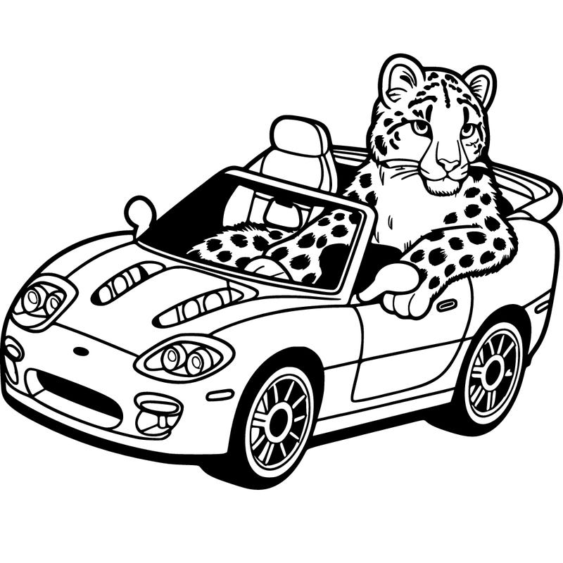 snow leopard in a sports car