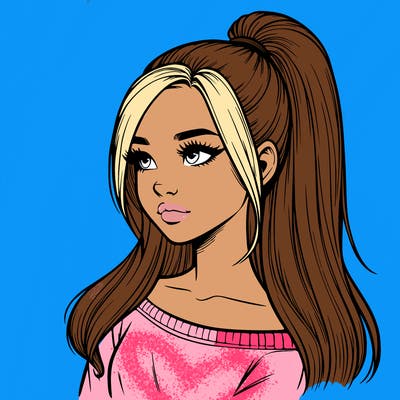 realistic girl with a high ponytail