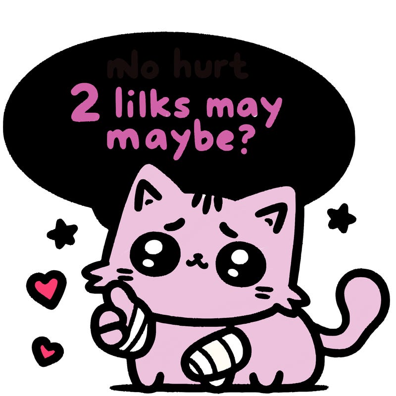 cute cat thats been hurt saiying 2 likes maybe