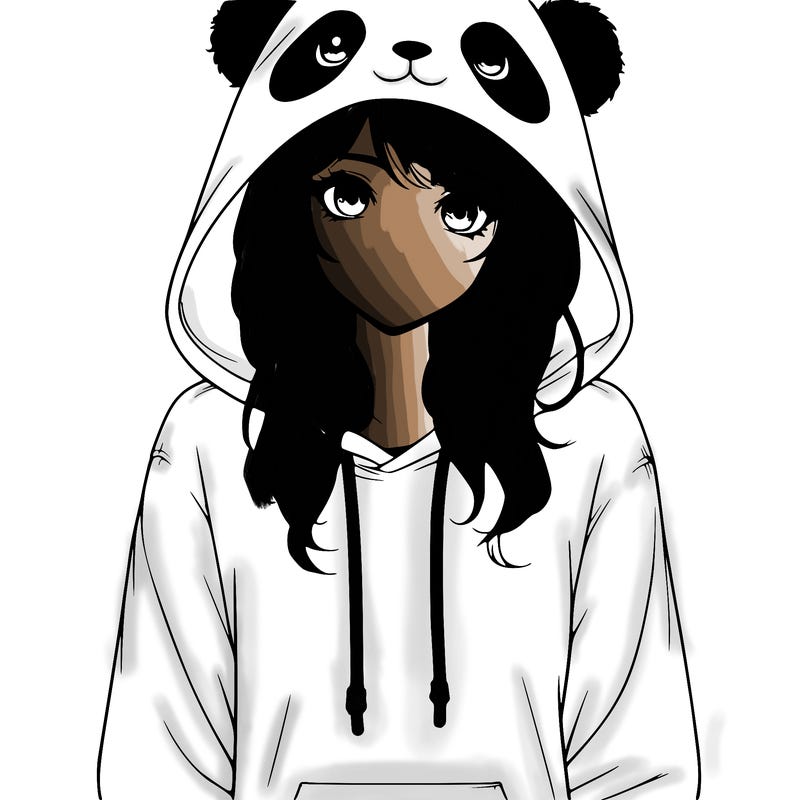 realistic girl in panda hoodie