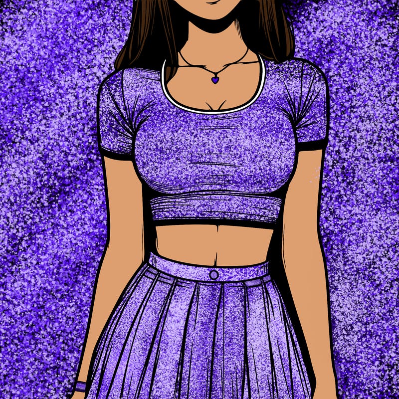 realistic girl wearing crop top and skirt