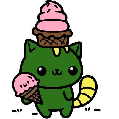 a cat with a ice cream on it’s head