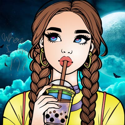 realistic girl with braided hair drinking boba