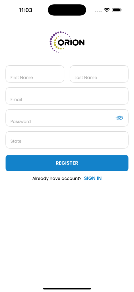 Formulaire d'inscription d'utilisateur pour la plateforme de gestion de la main-d'œuvre OMobile.