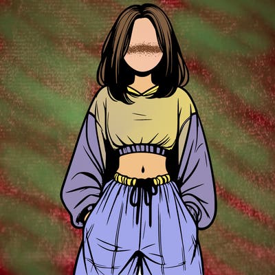 realistic girl faceless with baggy pants and a crop top