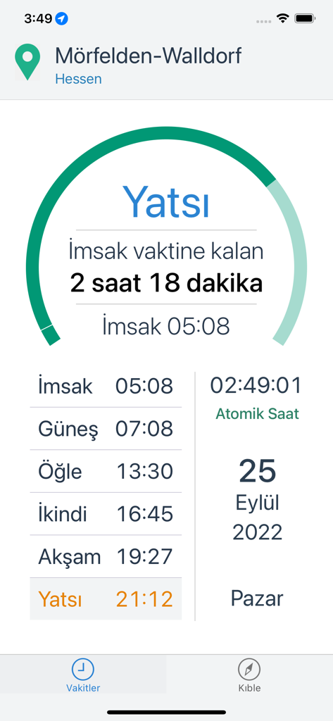 NamazVakti - Interface of the NamazVakti app showing daily prayer times and a countdown to the next prayer