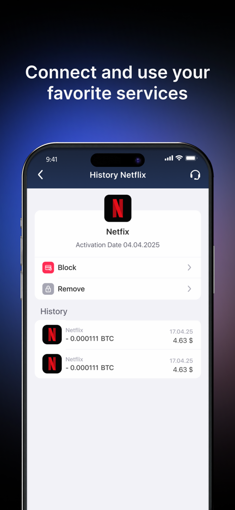 Quicko Digital - Smartphone screen showing Netflix subscription history and management options in the Quicko Digital app.