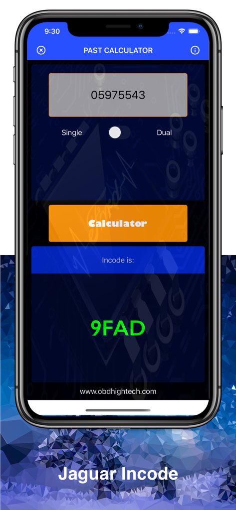 Incode by Outcode - Jaguar incode calculation result screen in the Incode by Outcode app