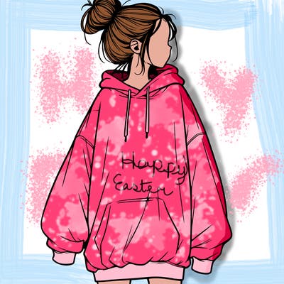 realistic girl with a oversized sweatshirt on and a bun
