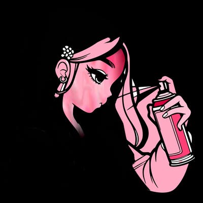 a realistic girl spray painting